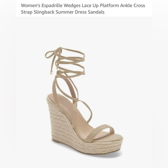 Coutgo Shoes - Chic Lace-Up Espadrille Wedges in Tan - size 7